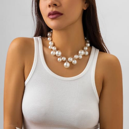 CSIYANJRY99 Chunky Pearl Necklace for Women Big Faux Pearl Beaded Strand Necklace Wedding Prom Jewelry for Women - color: white