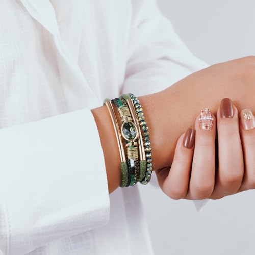 Boho Leather Wrap Bracelets Beaded Stackable Cuff Bracelet Country Concert Outfits Cowboy Cowgirl Western Jewelry Gifts for Women - color: Crystal-Green