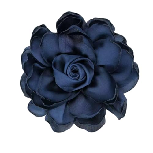 Dainty Satin 3D Rose Flower Brooch Pins Delicate Large Camellia Pin Shawl Clips Duckbill Clips Wedding Prom Banquet Party Jewelry Gift for Women - color: Blue