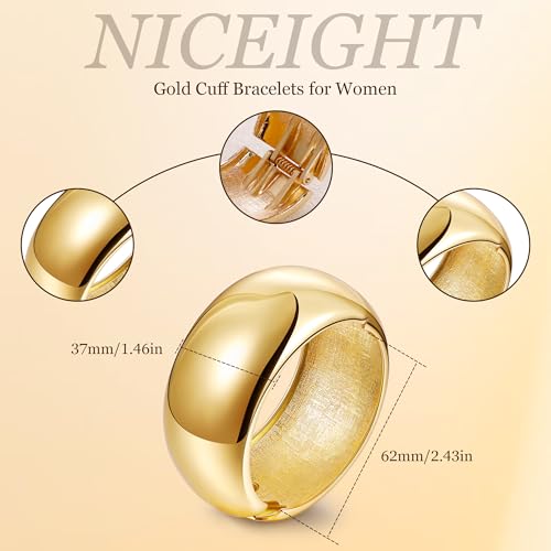 NICEIGHT 18K Gold Plated Chunky Bangle Bracelets for Women Gold Wide Cuff Bangle Bracelet Hammered Minimalist Thick Gold Wrist Wrap Bracelets - color: Gold Plain Bracelet