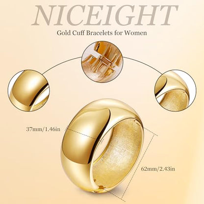 NICEIGHT 18K Gold Plated Chunky Bangle Bracelets for Women Gold Wide Cuff Bangle Bracelet Hammered Minimalist Thick Gold Wrist Wrap Bracelets - color: Gold Plain Bracelet