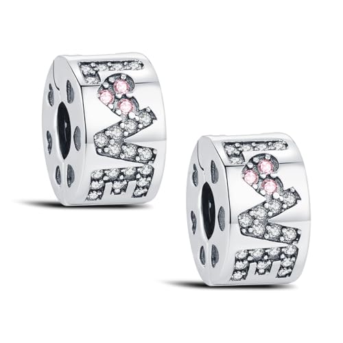 KEQ Clip Spacer Charm for Bracelet 925 Silver Pave Cubic Zirconia Clip Lock Stopper Bead Spacer For Women Bracelets Stopper Birthday Gifts European Openable Beads 2pcs - color: LOVE