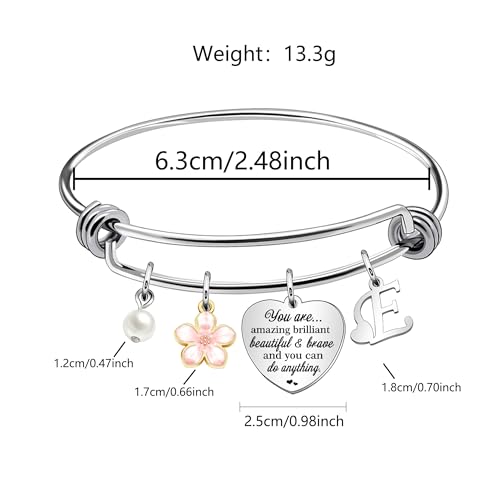 Aeora Inspirtional Bracelet Gift,Funny 26 Letter Initial A-Z Silver Heart Dangle Bangle For Women Lady Daughter Mom Sisters Friends Colleague Birthday Christmas Reminder Jewelry - color: E