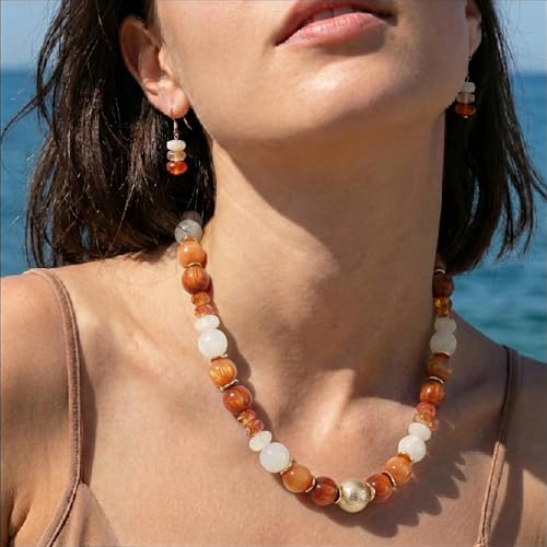 RISHEGAE Chunky Beaded Necklace for Women Boho Resin Beaded Choker Necklace Adjustable Surfer Beach Strand Necklaces Gold Handmade Acrylic Beads Jewelry Gift for Women - color: Style 2brown