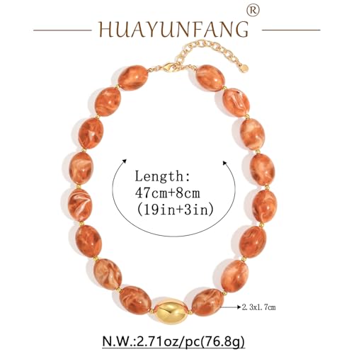 Chunky Beads Necklace for Women Trendy Gold Puffy Heart Choker Necklace Colorful Resin Beaded Heart Pendant Necklaces Statement Jewelry - color: Oval Beads-Orange