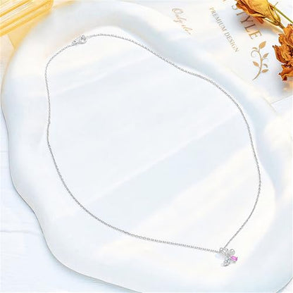 925 Sterling Silver Necklace for Women Trendy, Charming Layered Necklace with Cubic Zirconia Pendant for Her Womens Dainty Diamond Choker Necklaces Holiday Jewelry Gifts for Mom Wife Daughter Lover - color: Butterfly-silver07