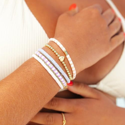 Beaded Bracelets for Women Dainty Beaded Heart Initial Bracelets Letter A-Z Charm Stretch Bead Ball Bracelet Trendy Jewelry Gifts - style: Gold-E