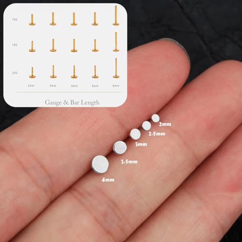 16G/18G/20G Tiny CZ Stud Earrings, Gold Flat Back Earrings, Threadless Cartilage Tragus Piercing Conch Stud Nose Helix Stud - color: Dot -Silver, size: 16 gauge (1.2mm post)