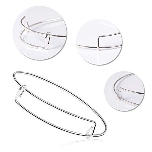 UPINS 60Pcs Silver Expandable Bangle Bracelets Adjustable Wire Bracelets | Stainless Steel Women Bracelets for DIY Jewelry Making Crafting Supplies for Beginners Experienced Jewelry Makers - color: Silver