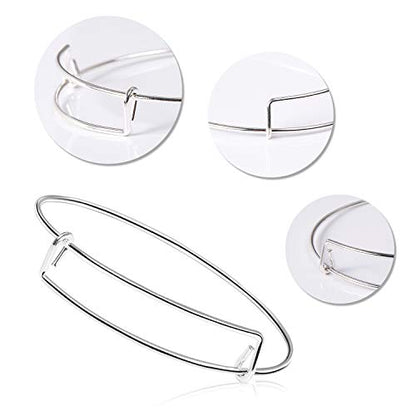 UPINS 60Pcs Silver Expandable Bangle Bracelets Adjustable Wire Bracelets | Stainless Steel Women Bracelets for DIY Jewelry Making Crafting Supplies for Beginners Experienced Jewelry Makers - color: Silver