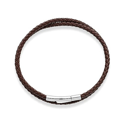Miabella Genuine Italian Double Wrap Braided Leather Bracelet for Men Women, Stainless Steel Clasp, Made in Italy - color: Brown, size: Medium