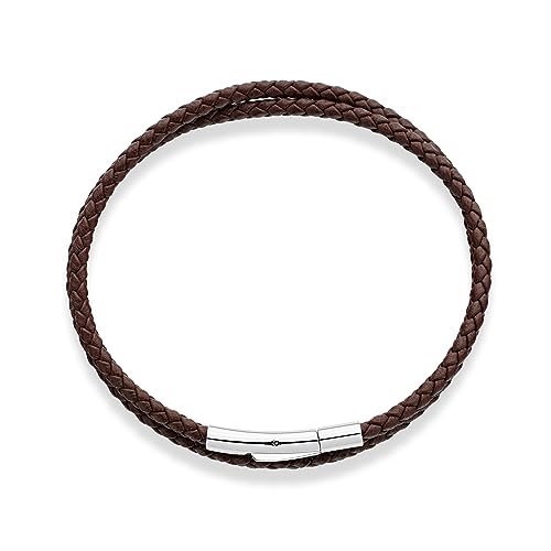 Miabella Genuine Italian Double Wrap Braided Leather Bracelet for Men Women, Stainless Steel Clasp, Made in Italy - color: Brown, size: Large - 9" Length