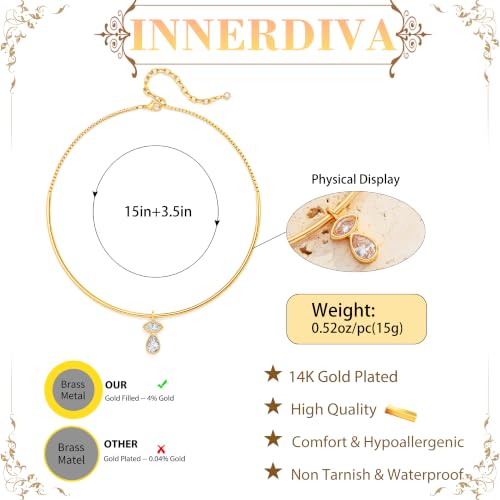 14K Gold Plated Collar Choker Necklace for Women Charm Jewelry | Trendy Dainty Statement Fashion Cubic Zirconia Pendant Necklace - color: 92A