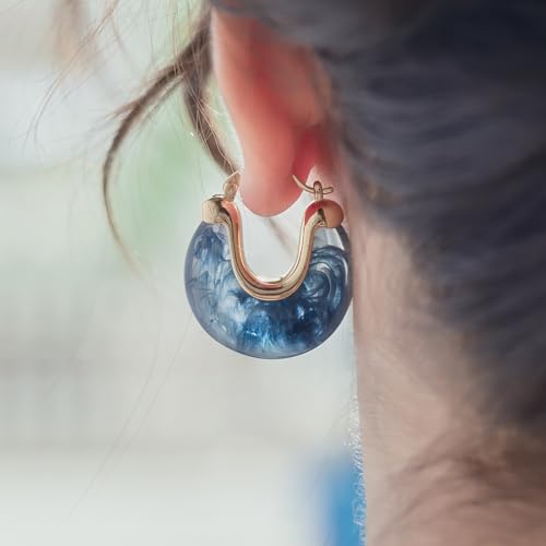 Chunky Gold Resin Hoop Earrings Leverback Statement Huggie Hoops Dangle Drop Dressy Earring Prom Festival Vacation Jewelry for Women - color: Royal Blue, size: Drop