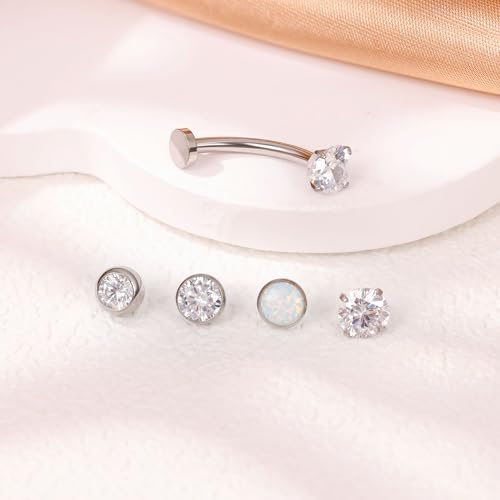 14G G23 Pure Titanium Floating Belly Button Ring for Women Flat Back Petite Belly Navel Ring Hypoallergenic Internally Threaded Navel Ring with Opal CZ Replacement Ball Belly Piercings Jewelry 6-16MM - color: Silver, size: Bar Length 12mm-Slightly Longer