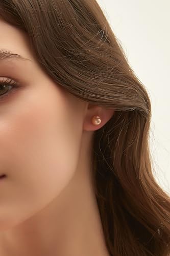 EAMTI Pearl Earrings for Women Trendy 18K Gold Plated Sterling Silver Freshwater Cultured Pearl Stud Earrings Hypoallergenic 5.5-9.5MM - color: Peach-pink, size: 6.6-7.5mm