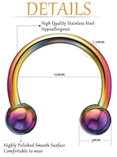 Jexine 120 Pcs 5G Septum Rings Surgical Horseshoe Rings Stainless Steel Piercing Jewelry for Women Men Cartilage Tragus Earrings Body Jewelry Acrylic, Multi Styles 10 mm