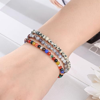 Natural Stone&925 Sterling Silver/18K Gold Anklet,│4MM│9-12 in│, Hand Woven, Adjustable Size - color: Coloured Agate,4MM