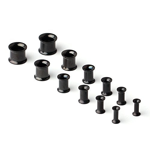 12pcs Surgical Steel Screw Tunnel Gauge Ear Expander Stretching Kit Plugs Piercing -6 Pairs 8g-00g (3mm-10mm) - color: 6PRS - Black