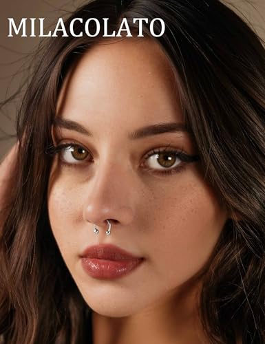 MILACOLATO 2Pcs Implant Grade Titanium Septum Rings for Women Men 16G | G23 Solid Titanium Internally Threaded Horseshoe Circular Barbell Piercing Jewelry for Nose Lip Tragus Eyebrow Helix Daith - color: 2pcs-black&steel-16g/12mm