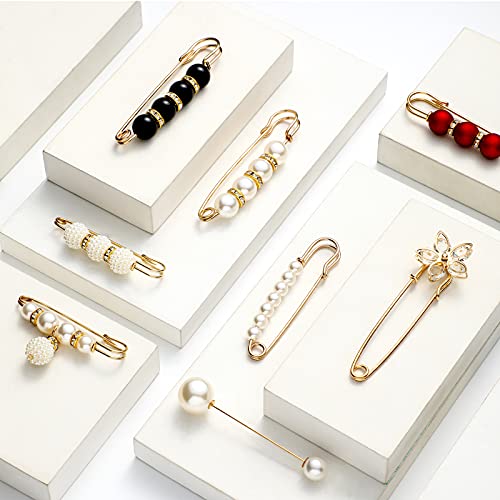 15 Pcs Pearl Brooch Pins for Women Decorative Safety Pins Faux Pearl Brooch Pin Dress Clip Hat Shawl Clips Decorative Pin for Cardigans Women Girls Dressing Cloth Accessories