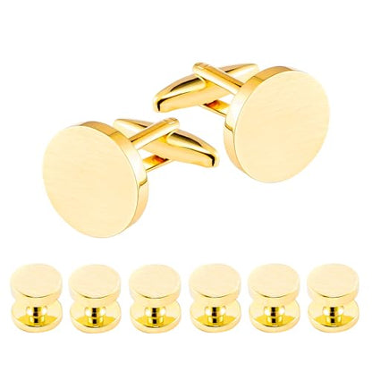 Cufflinks for Men and Tuxedo Shirt Studs Set with Gift Box Stainless Steel Cuff links - style: Golden