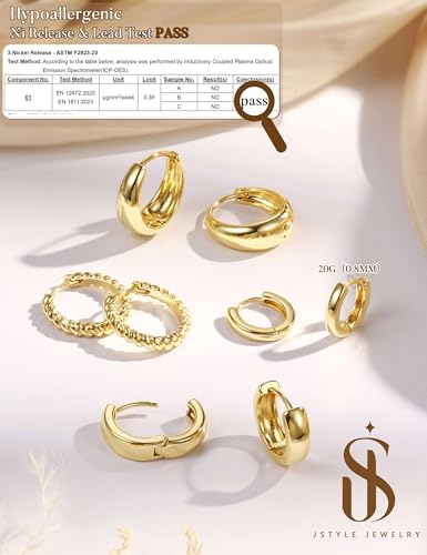 Jstyle Small Hoop Earrings for Women, Gold Silver Earring Stack | 4Pcs Huggie Hoop Earrings Set, Non Tarnish, Chunky Cartilage Earring, Piercing Jewelry, Comfortable Daily Wear - color: 14K Gold Plated