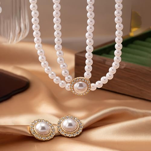 Wedding Pearl Jewelry Set for Women Classic Necklace and Earrings Faux Pearls Bridesmaid Gift wedding bride trendy fashion jewelry fall fashion - color: N-Fashionable bride imitation pearl jewelry set