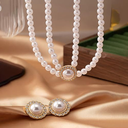 Wedding Pearl Jewelry Set for Women Classic Necklace and Earrings Faux Pearls Bridesmaid Gift wedding bride trendy fashion jewelry fall fashion - color: N-Fashionable bride imitation pearl jewelry set