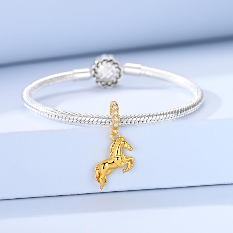 925 Sterling Silver Charms for Bracelets and Necklaces Beads Jewelry Charms for Women - color: Gold Horse Charm