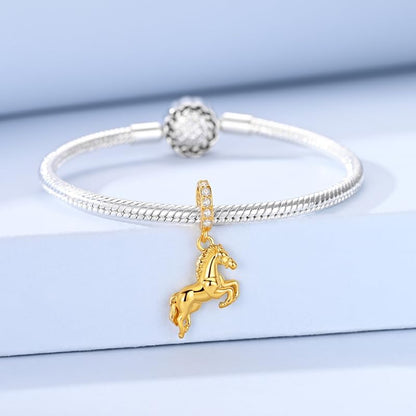 925 Sterling Silver Charms for Bracelets and Necklaces Beads Jewelry Charms for Women - color: Gold Horse Charm