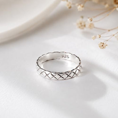 AeraVida Oxidized .925 Sterling Silver Diamond Cut Textured Band Ring 7-9 | Unique Textured Design, Durable, Timeless Style for Men and Women - size: 7