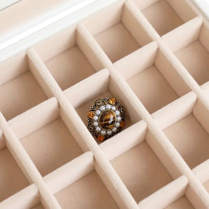 Wudygirl 24 Grid Earring Organizer Small Jewelry Box with Lid WhiteCream | Ring Box with Adjustable Dividers, Velvet Lining, Ideal for Rings, Earrings, Jewelry Display, Gift Giving - style: White Cream 24 Grid