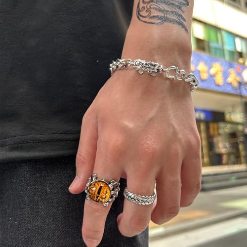 Rrdaily Gothic Punk Devil Evil Eye Rings, Open Adjustable Crystal Dragon Eagle Claw Locomotive Biker Ring for Men Party Gifts - color: Yellow