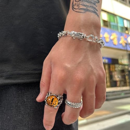 Rrdaily Gothic Punk Devil Evil Eye Rings, Open Adjustable Crystal Dragon Eagle Claw Locomotive Biker Ring for Men Party Gifts - color: Yellow