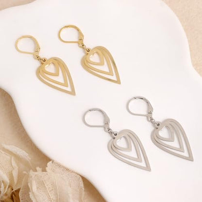 Jean Beau Drop Hoop Earrings for Women, Fasion Jewelry Gift - color: Sliver Hearts