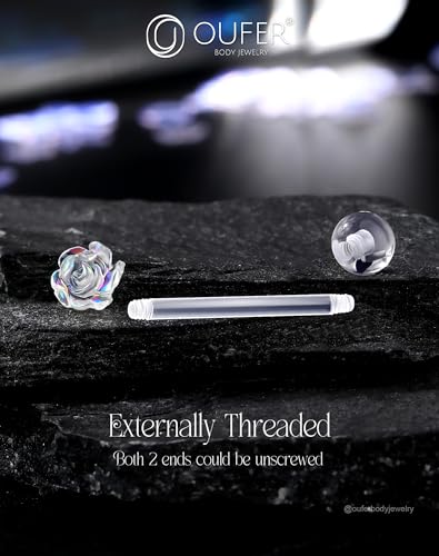 OUFER 3PCS Plastic Helix Piercing Jewelry, Clear Lip Piercing Retainers for Surgery, Cute Paw/Bow/Flower Lip Rings for Women, 16G Flat Back Cartilage Tragus Lobe Earrings for Women and Men-8mm