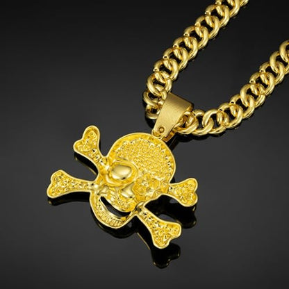 Slip Chain Choker for Women Handmade Black Stainless Steel Cuban Chain Chunky Moon Bat Raven Skull Pendant Gothic Punk Rock Collar Adjustable Lariat Y Necklace for Men - style: Golden Skull