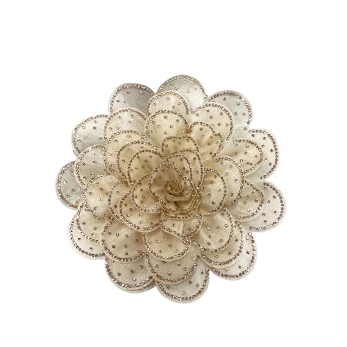 Rhinestone Camellia Flower Big Brooch Lapel Pins for Women Fashion Crystal Fabric Floral Brooches Pin for Dresses Suit Accessories Jewelry Boutonniere Corsage Wedding Party 140mm - color: khaki