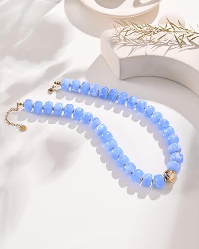Boho Colorful Chunky Beaded Necklace for Women Trendy Resin Statement Choker Necklaces Summer Beach Style Womens Vacation Fashion Jewelry Gifts Accessories - color: Blue-2