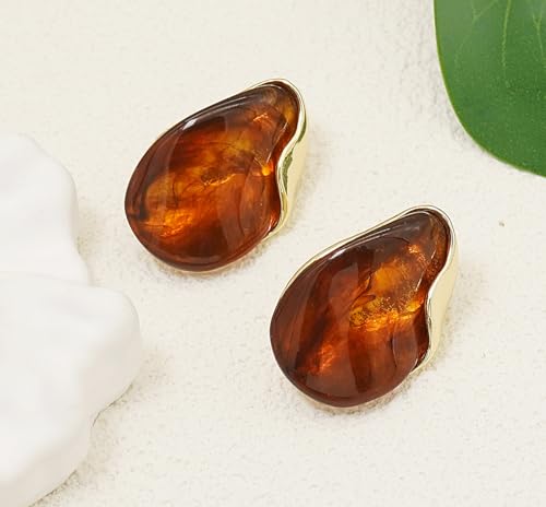 Acrylic Earrings for Women Irregular Resin Drop Earrings Metal Waterdrop Earring - color: Brown