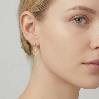 Reffeer Solid 925 Sterling Silver Heart Drop Earrings Hoop for Women Teens Heart Hoop Earrings Huggie Drop Earrings - color: B-Yellow