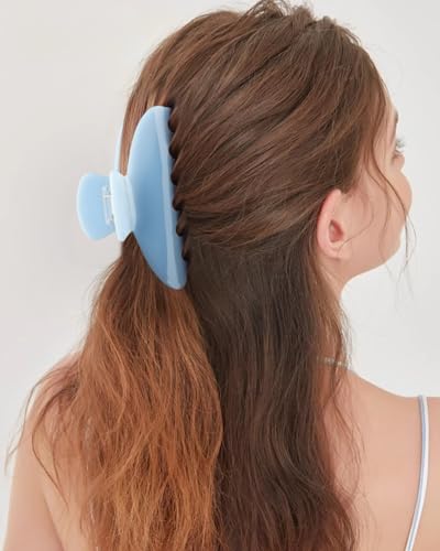 MAORULU Cute Claw Clip for Women – 4.3'' Large Acetate Hair Clips for Thick Thin Curly Long Hair, Durable Hair Clamps Non-slip Jaw Clip, Strong Hold, Stylish French Design (Blue) - color: Blue
