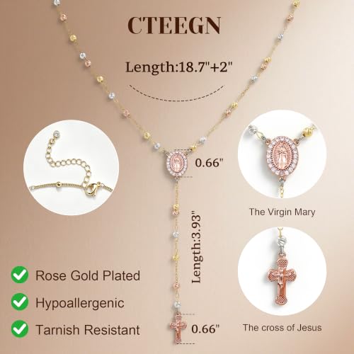 14K Gold/Silver Plated Miraculous Medal Rosary Cross Necklace Women | Miraculous Medal Y-Chain Rosary Necklace, Premium Gift Box, Catholic Milestone Gifts, Daily Faith Wear - style: Gold Style5