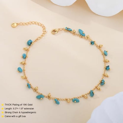 Ankle Bracelets for Women 18K Gold Plated Anklets for Women Waterproof Dainty Gold Ankle Bracelets with Evil Eye,Pearls,Beads,Chain Boho Everyday Anklet Beach Summer Jewelry Gift - color: Gold-12