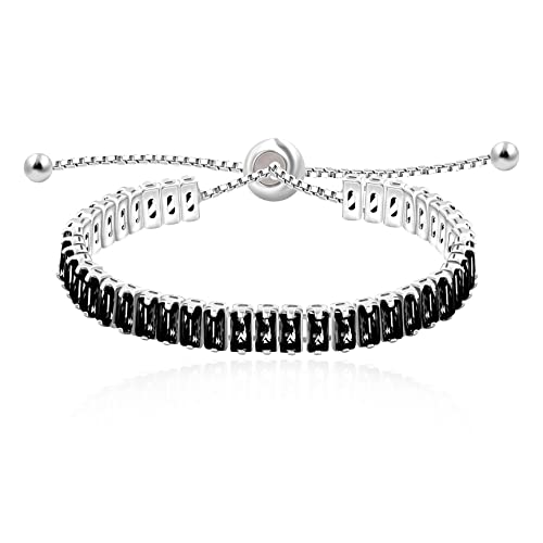Uloveido Classic Emerald Cut Rectangular Cubic Zirconia Eternity Tennis Bracelet Adjustable for Women Y1788 - color: Platinum-black