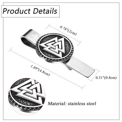 Mens Viking Cufflinks and Tie Clip: Norse Viking Tuxedo Shirt Cuff Links and Cool Tie Clip Shirt Accessories for Business Valentines Christmas Birthday - style: Valnut Tie Clip