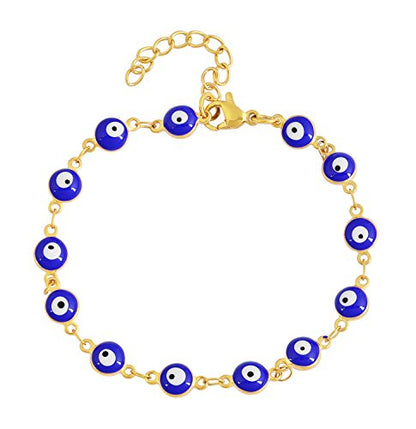 Women's Charm Enamel Evil Eye Protection Link Chain Bracelet - color: Gold,Blue