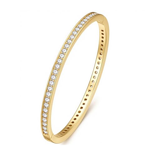 Turandoss Dainty Tennis Bangle Bracelets for Women Jewelry Gifts | 14K Gold Plated, Personalized Tennis Bracelets, Trendy Cubic Zirconia Bangle Bracelet, Jewelry Gifts for Mom Wife Sister - color: CZ Bangle - Shinny Tennis