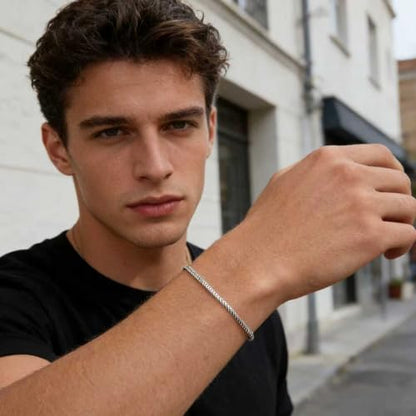 Men's S925 Sterling Silver Bracelet, Casual Elegant Men's Jewelry, Snake Chain Bracelet Large to Small Sterling Silver Gift for Men